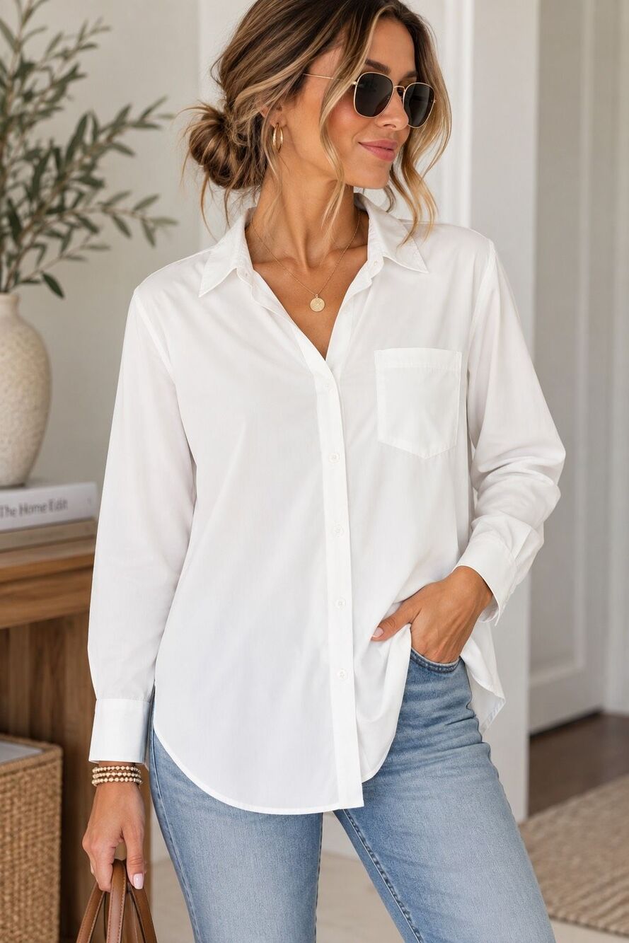 Lysse White Button Down Long Sleeve Tunic Shirt Blouse Size Small